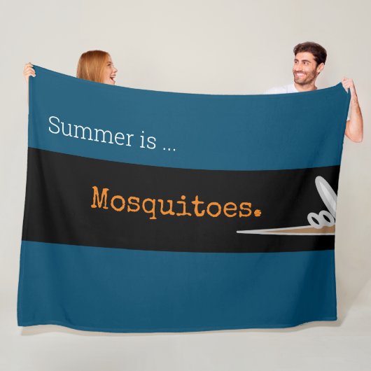 SUMMER IS MOSQUITOES Fun Drawing Teal Stripes Fleece Deken (In situ)