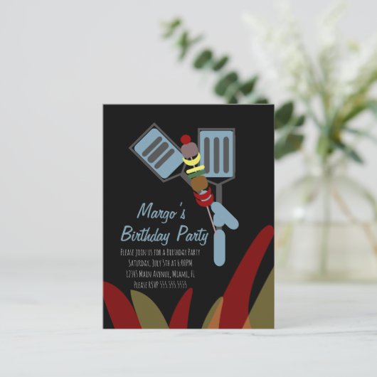Summer Kabobs Cookout Park Birthday Paper Cu Briefkaart (Staand voorkant)