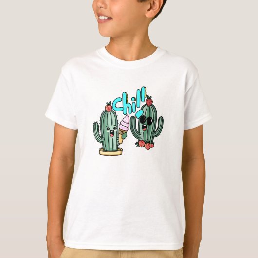 Summer Kawaii Cactus Friends with Ice Cream T-shirt (Voorkant)