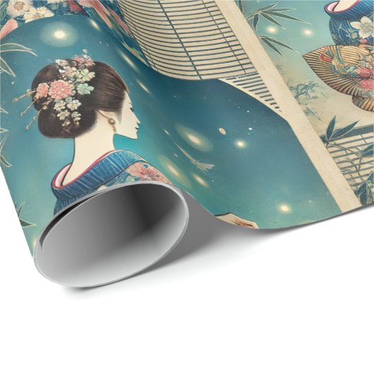 summer kimono&fireflies cadeaupapier (Rol Hoek)