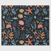Summer Kind's Birthday Seashells Coral Black Cadeaupapier (Vlak)