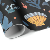 Summer Kind's Birthday Seashells Coral Black Cadeaupapier (Rol Hoek)