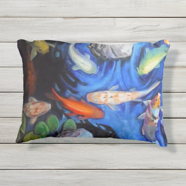Summer Koi Accent Pillow 16 x 12 inch Buitenkussen (Achterkant)