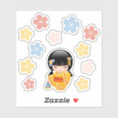 Summer Kokeshi Doll - Schattige Kimono Geisha Meis Sticker (Vel)