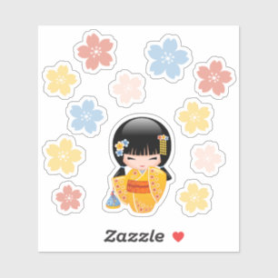Summer Kokeshi Doll - Schattige Kimono Geisha Meis Sticker