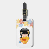 Summer Kokeshi Doll - Yellow Kimono Geisha Girl Bagagelabel (Voorkant verticaal)