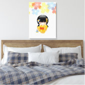 Summer Kokeshi Doll - Yellow Kimono Geisha Girl Canvas Afdruk (Insitu (Slaapkamer))