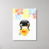 Summer Kokeshi Doll - Yellow Kimono Geisha Girl Canvas Afdruk (Voorkant)