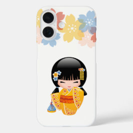 Summer Kokeshi Doll Yellow Kimono Geisha Girl iPhone 16 Hoesje