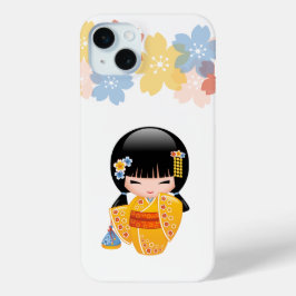 Summer Kokeshi Doll - Yellow Kimono Geisha Girl iPhone 15 Mini Hoesje