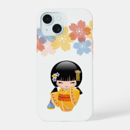 Summer Kokeshi Doll - Yellow Kimono Geisha Girl iPhone 15 Case