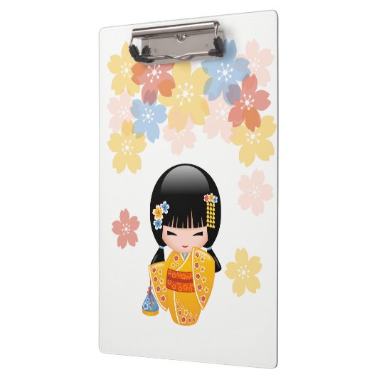 Summer Kokeshi Doll - Yellow Kimono Geisha Girl Klembord (Links)