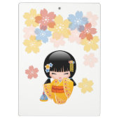 Summer Kokeshi Doll - Yellow Kimono Geisha Girl Klembord (Achterkant)
