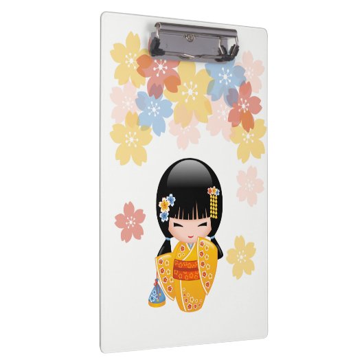 Summer Kokeshi Doll - Yellow Kimono Geisha Girl Klembord (Rechts)