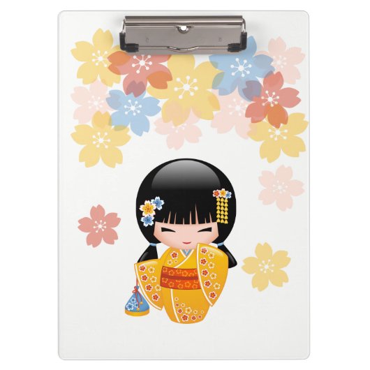 Summer Kokeshi Doll - Yellow Kimono Geisha Girl Klembord (Voorkant)