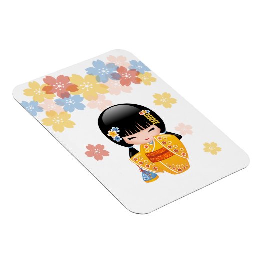 Summer Kokeshi Doll - Yellow Kimono Geisha Girl Magneet (Rechterzijde)