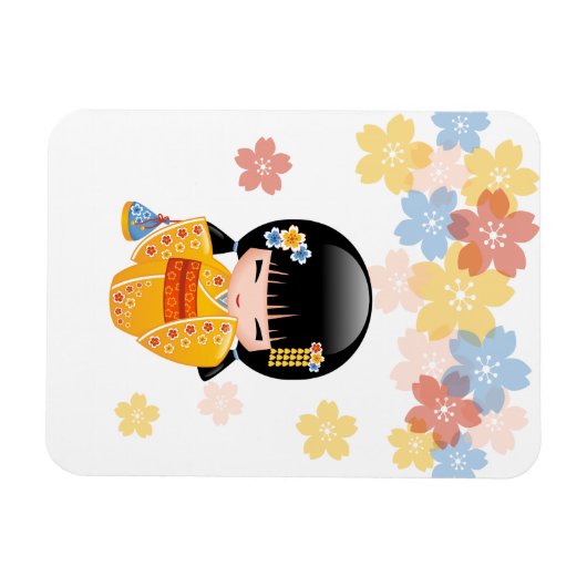 Summer Kokeshi Doll - Yellow Kimono Geisha Girl Magneet (Horizontaal)