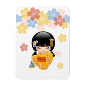 Summer Kokeshi Doll - Yellow Kimono Geisha Girl Magneet (Verticaal)