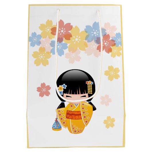 Summer Kokeshi Doll - Yellow Kimono Geisha Girl Medium Cadeauzakje (Achterkant)