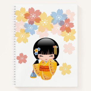 Summer Kokeshi Doll - Yellow Kimono Geisha Girl Notitieboek