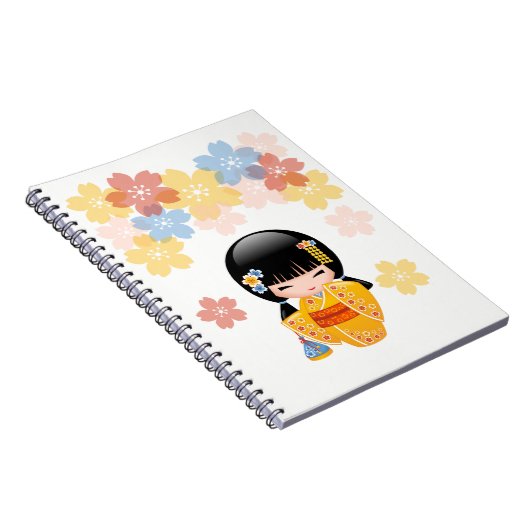 Summer Kokeshi Doll - Yellow Kimono Geisha Girl Notitieboek (Rechterzijde)