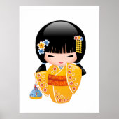 Summer Kokeshi Doll - Yellow Kimono Geisha Girl Poster (Voorkant)