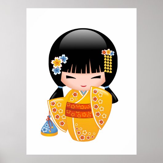 Summer Kokeshi Doll - Yellow Kimono Geisha Girl Poster (Voorkant)