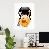 Summer Kokeshi Doll - Yellow Kimono Geisha Girl Poster (Thuiskantoor)