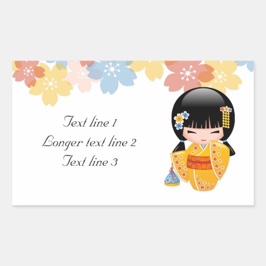 Summer Kokeshi Doll - Yellow Kimono Geisha Girl Rechthoekige Sticker (Voorkant)