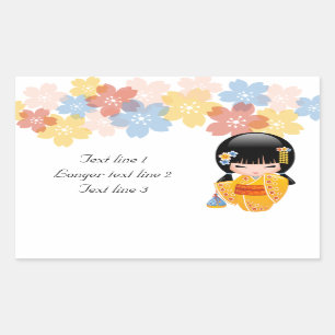 Summer Kokeshi Doll - Yellow Kimono Geisha Girl Rechthoekige Sticker