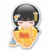 Summer Kokeshi Doll - Yellow Kimono Geisha Girl Sticker (Voorkant)