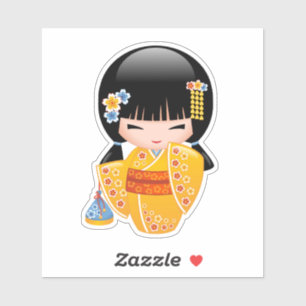 Summer Kokeshi Doll - Yellow Kimono Geisha Girl Sticker