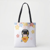 Summer Kokeshi Doll - Yellow Kimono Geisha Girl Tote Bag (Voorkant)
