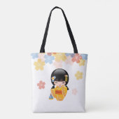 Summer Kokeshi Doll - Yellow Kimono Geisha Girl Tote Bag (Achterkant)