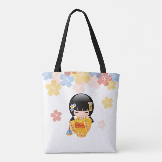 Summer Kokeshi Doll - Yellow Kimono Geisha Girl Tote Bag (Achterkant)