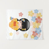 Summer Kokeshi Doll - Yellow Kimono Geisha Girl Wandkleed (Voorkant (horizontaal))