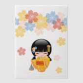 Summer Kokeshi Doll Yellow Kimono Geisha Insert Vellum Uitnodigingen (Voorkant)
