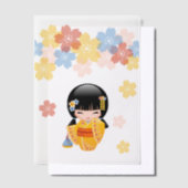 Summer Kokeshi Doll Yellow Kimono Geisha Insert Vellum Uitnodigingen (Offset)