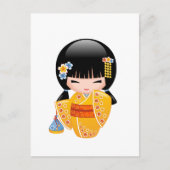 Summer Kokeshi Doll - Yellow Kimono Girl Briefkaart (Voorkant)