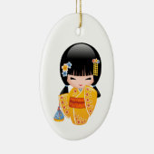 Summer Kokeshi Doll - Yellow Kimono Girl Keramisch Ornament (Rechts)