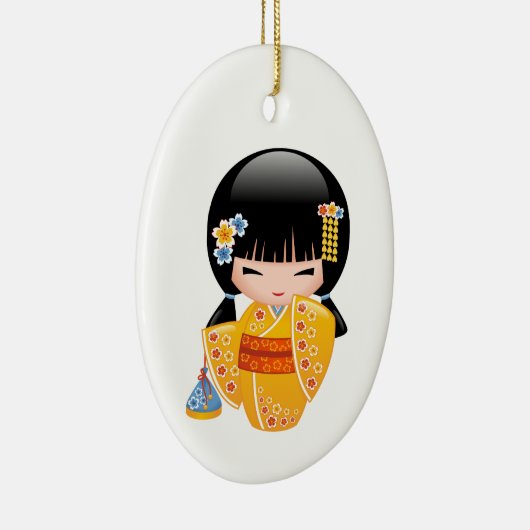 Summer Kokeshi Doll - Yellow Kimono Girl Keramisch Ornament (Rechts)