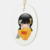 Summer Kokeshi Doll - Yellow Kimono Girl Keramisch Ornament (Links)