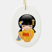 Summer Kokeshi Doll - Yellow Kimono Girl Keramisch Ornament (Achterkant)