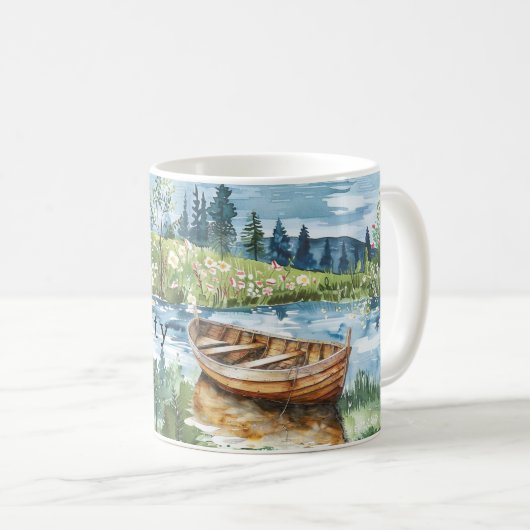 Summer Lake Boat Flowers Serenity Koffiemok (Voorkant rechts)
