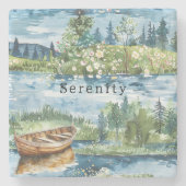 Summer Lake Boat Flowers Serenity Stenen Onderzetter (Voorkant)