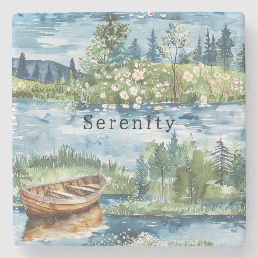 Summer Lake Boat Flowers Serenity Stenen Onderzetter (Voorkant)