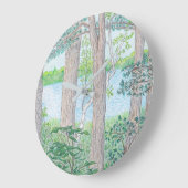 Summer Lake met Bossen gekleurde potloodtekening Grote Klok (Hoek)