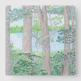 Summer Lake met Bossen gekleurde potloodtekening Grote Klok