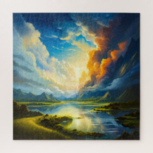 Summer Lake - Vier seizoenen illustratie Legpuzzel