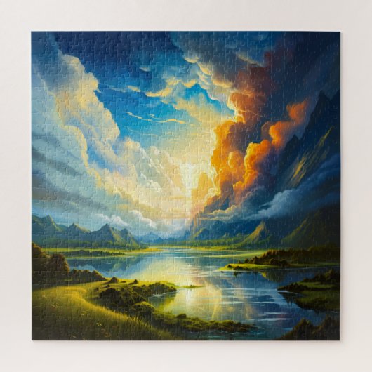 Summer Lake - Vier seizoenen illustratie Legpuzzel (Verticaal)